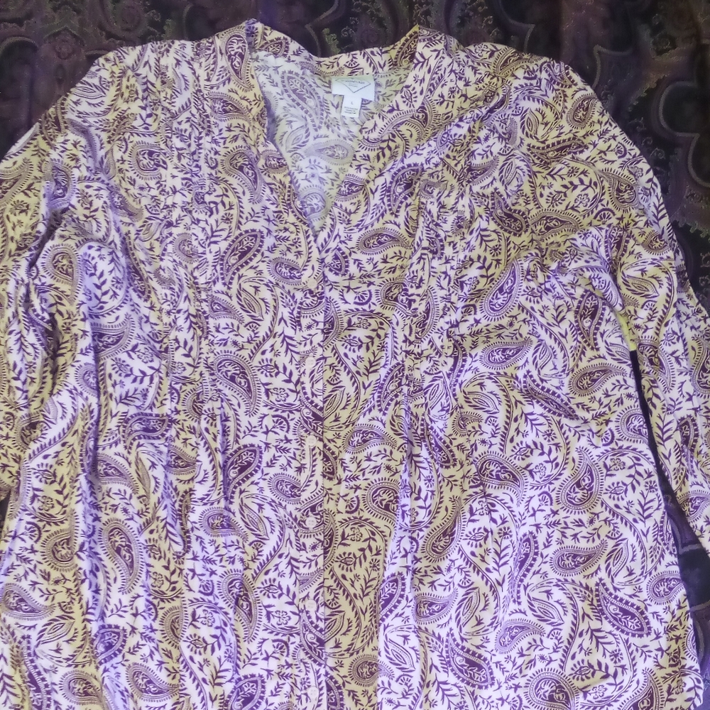 NWT St. John's Bay pink paisley button up women L